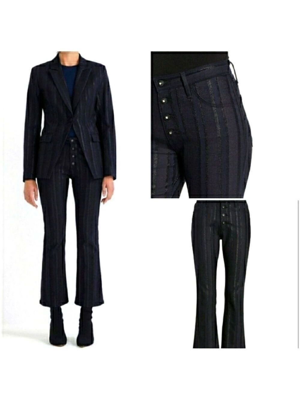 AG Jodi Crop Button Up High Rise Slim Flare Crop Jeans Gunmetal Metallic Stripe